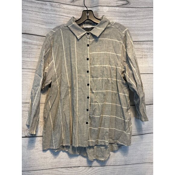 Keren Hart Grey Striped Button Down Back Shirt - Picture 1 of 4